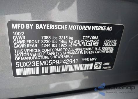 2023 BMW X7 xDrive40I из США, поврежденный, VIN 5UX23EM05P9P42941